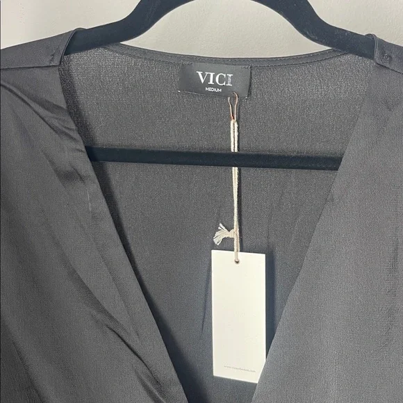 NWT VICI black satin like blouse - Picture 2 of 6